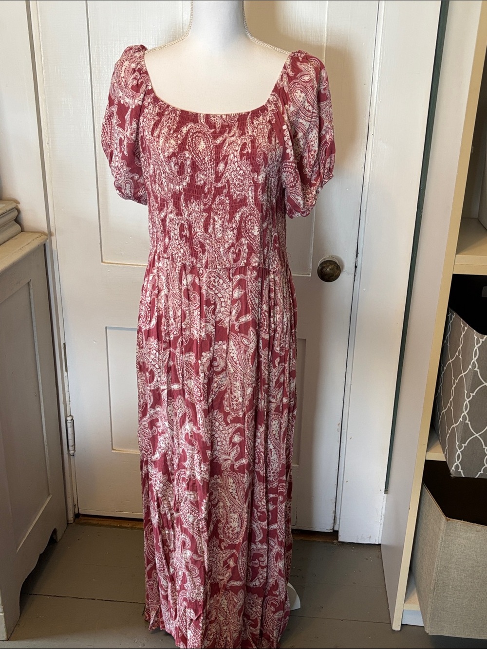 Paisley Square-Neck Maxi Dress — Dusty Rose